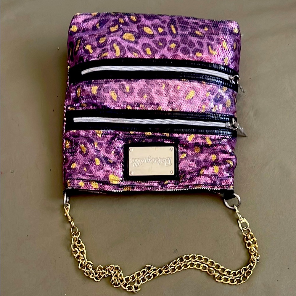 BETSEYVILLE  Sequined  Purple/ yellow  tone   Crossbody Bag with Gold Chain